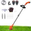 Cordless Weed Wacker 12V | 18000RPM 450W Electric Grass Eater for Lawn Mowing, Telescopic Handle Weed Grass Eater with 3 Types Blades, Gloves&Goggles