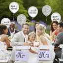 30Pcs Wedding Balloons White Silver Mr & Mrs Est. 2025 Latex Confetti Balloons Just Married 12 Inch Balloon for Wedding Anniversary Engagement Decorations Party Supplies