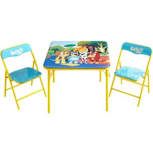 Bluey Kids Table and Chair Set, 3 Piece Folding Activity Set with Square Table & 2 Chairs,Furniture for Playroom, Crafting, Ages 3+