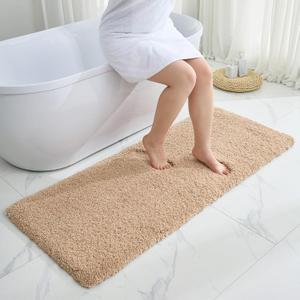 Beige Bathroom Runner Rug 24x59 Non Slip Fluffy Long Bath Mat for Bathroom Floor Washable Plush Luxury Bath Rug for Tub Absorbent Shower Sink Mat Bedside Rug