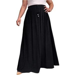 Verdusa Women's Plus Size Drawstring Waist Maxi Skirt A Line Flowy Skirts Basic Casual Outfits (XXL)