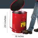 Justrite 21 Gallon Galvanized Steel Oily Waste Can, 23.5" x 18" Metal Oil Rag Safety Can with Quiet Foot Operated Self-Closing Lid for Oil Rag Disposal, Made in The USA, Red, 09708