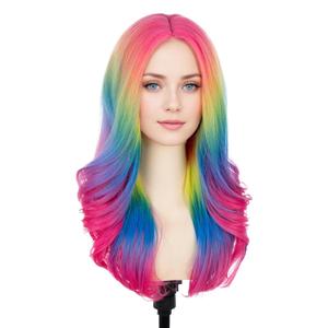 BERON Women Rainbow Wig Long Colorful Wavy Curly Wig for Girls Adult Multi Color Wigs for Cosplay Party Multicolor Wigs with Cap (27 Inch (Pack of 1))