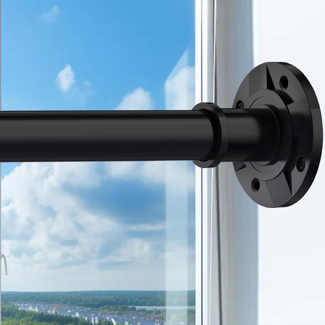 Tension Curtain Rod 31 to 112 In Extra Long Curtain Rod Adjustable Pole Heavy Duty Spring Matte Black Shower Curtain Rod for Bathroom Windows Room Divider Never Rust Anti-Slip