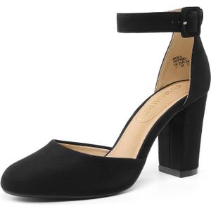 DREAM PAIRS Women's High Heel Ankle Strap Closed Toe Chunky Wedding Pumps Shoes (9)