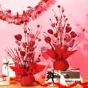 Ganeen 2 Pack Valentines Heart Table Tree Decorations 18 Inch LED Light up Artificial Tree Decor for Valentines Day Party Home Office Wedding Decor