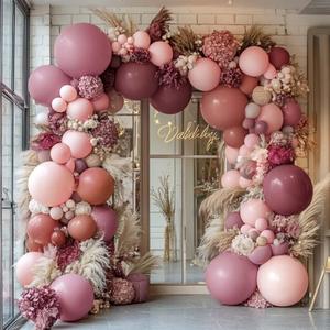 Dusty Rose Pink Balloon Garland Arch - Double Stuffed Dark Pink Balloons For Boho Birthday Baby Shower Bachelorette Bridal Shower Party Decorations