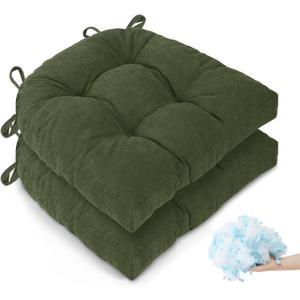 20x20 in Extra Large Dining Room Chair Seat Cushions for Kitchen Wicker Chairs Pads 2 Pack with Ties Indoor Non Slip Memory Foam 3 inches Thick Wide Modern Tufted Cushion Green