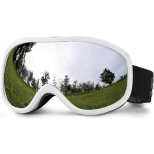 SPOSUNE Ski Goggles Over Glasses with Dual lens, Anti-fog Anti-UV Snow Goggle for Men Women Youth Skiing Snowmobile (White Frame + Silver Lens Vlt 8%)