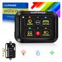 Auxpower RGB 4 Gang Switch Panel A24 Auxiliary Switch Panel with Relays Box 3 Lighting Modes Auto Dimmable Backlit Switch Panel 12V Waterproof Off Road Control Panel for Truck Marine UTV Car