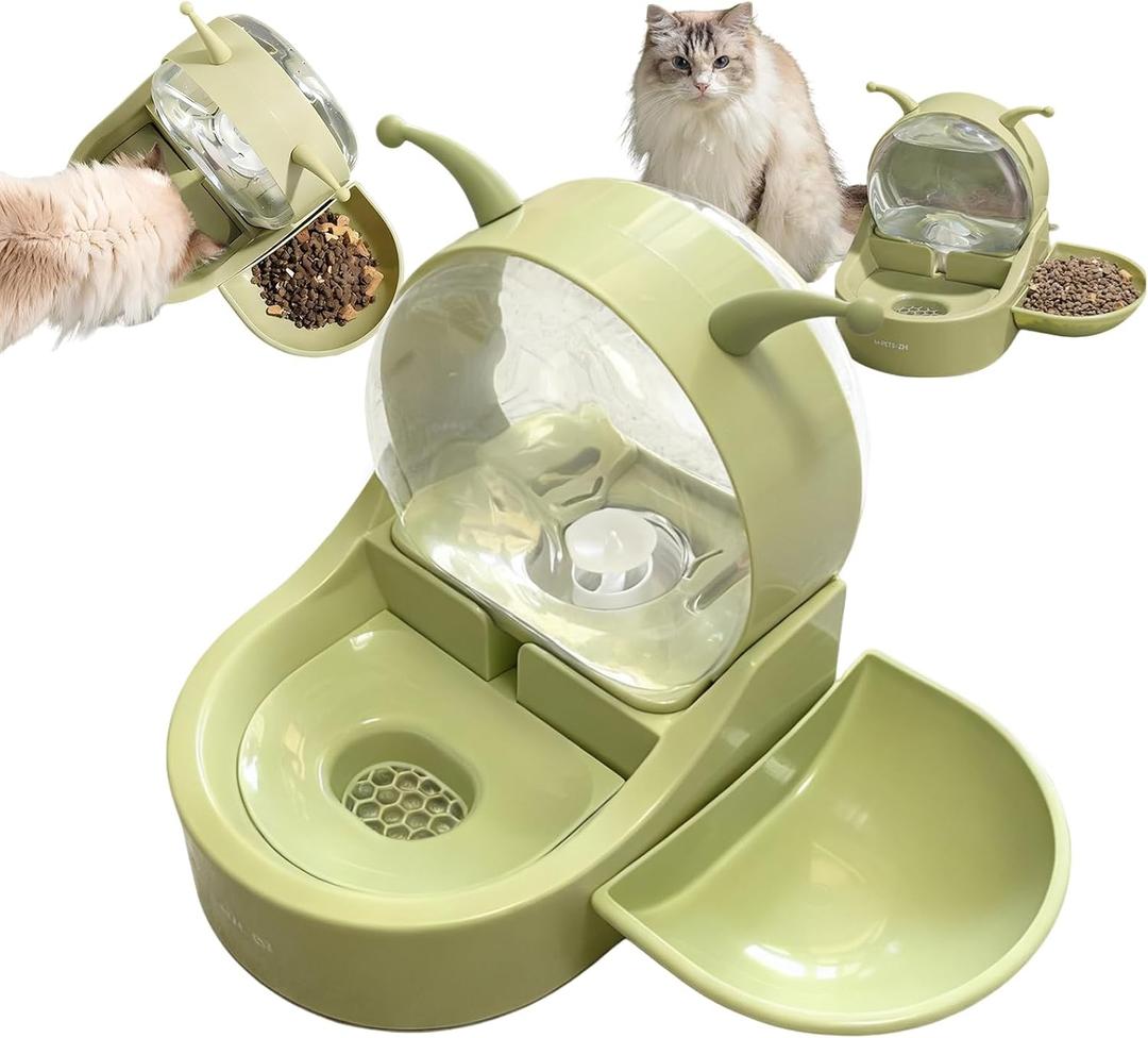 Automatic Gravity Water Fountain for Cat, RABIT & Small Dogs Ultra-Quiet Slow Auto-Refill Waterer Dispenser Station with Snack Bowl & Multi-Layer Filter - Snail Shape, BPA-Free, Spill Prove