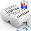 20 Pack 32x3 mm Strong Rare Earth Neodymium Magnets, Heavy Duty Large Round Magnet with Double-Sided Adhesive Backing for Crafts Fridge Garage Kitchen Office School, 1.26 x 1/8 inch