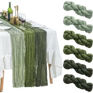 HunnmingRe 6 Pcs Cheesecloth Table Runner 10ft Boho Rustic Gauze Cheese Cloth Table Runner for Wedding Birthday Baby Shower Party Feasts Ceremony Summer(Sage Green, Moss Green, Olive Green)
