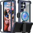 for Samsung Galaxy S26 Ultra Clear Case with Belt Clip Holster, Compatible with Magsafe, Military Grade Shockproof Cover with Swivel Holster & Kickstand for Galaxy S26 Ultra QSF-Blue
