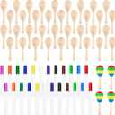 40Pcs DIY Wooden Maracas for Kids, Mini Maracas for Mexican Fiesta Party Favors with 24Pcs Multicolor Pens, Cinco De Mayo Party Supplies (Natural)