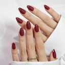 Soft Gel Red Press on Nails Almond - Christmas Short Nails with Glossy French Tips in a Matte Finish, Stick on Nails with Glue in 16 Sizes - 32 Reusable Fake Nails for Women, Ancora