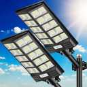 Solar Street Light 8000W, Solar Street Light Outdoor High Lumens, Solar Parking Lot Lights 6500K, Solar Lights Outdoor Motion Sensor Dusk to Dawn for Parking Lot, 2 Pack