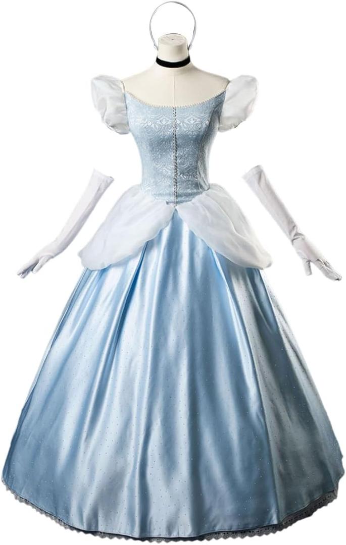 CosFantasy Deluxe Princess Dress Princess Cosplay Costume Blue Satin Ball Gown Prom Dresses Princess Costume (Small)