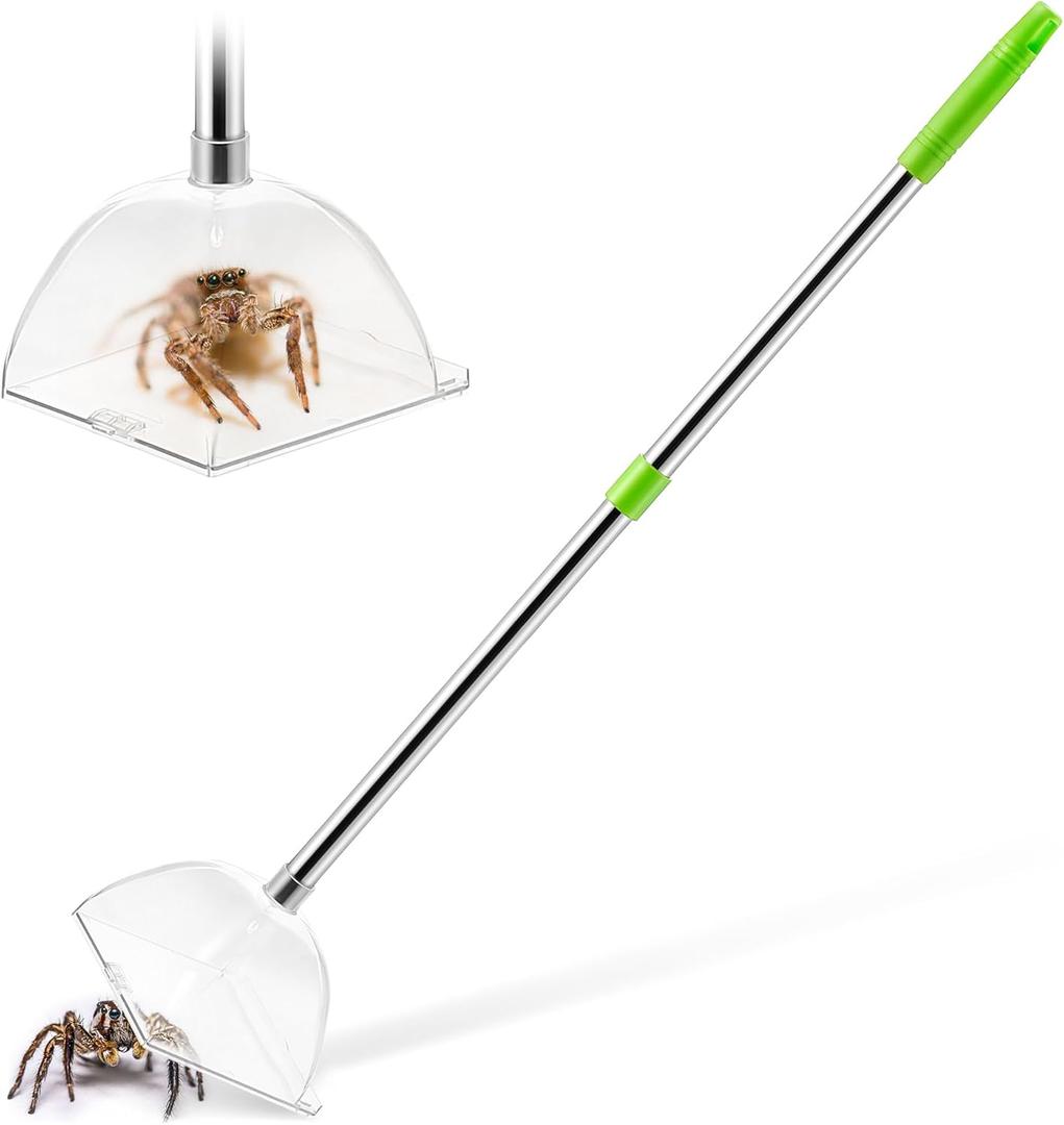 Saillong 1 Pack Large Spider Catcher with 31'' Long Handle, Contactless Spider Grabber Removes Release Spiders and Flies for Indoor use, Bug Container for Safely Capturing Spiders