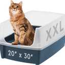 IRIS USA XX-Large Cat Litter Box, Open Top Extra Large Litter Box for Big Cats and Multi-Cat Households, High Sided Scatter Shield, Easy to Clean, 30" L x 20" W x 14" H, Navy