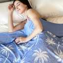 OMERAI Cooling Blanket for Hot Sleepers, Throw Breathable Summer Comforter with Coconut Trees, Lightweight Ice Comforter for Night Sweats, Cooled Sleeping Blanket 50"x70" for Bed, Throw Size, Blue