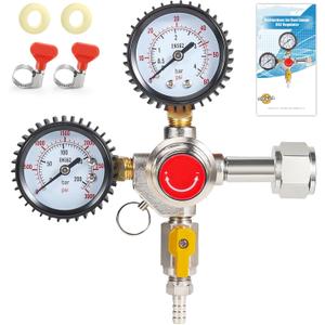 Co2 Regulator for Kegerator - CGA320 Draft Beer Regulator Kegerator Regulator, Dual Gauge Brewing Keg Regulator, Co2 Tank Regulator Kegerator Parts, Co2 Pressure Regulator with 2 Hose Clamps