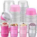 150 Pack 5 oz Cupcake Pans with Dome Lid Aluminum Disposable Foil Baking Cup with Lids Cupcake Liner Container for Valentine Wedding Birthday Party Muffins Cheesecakes Creme Desserts
