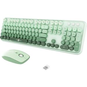 FOPETT Wireless Keyboard and Mouse Combo, 104 Keys Full-Sized 2.4 GHz Round Keycap Colorful Keyboards, USB Receiver Plug and Play, for Windows, Mac, PC, Laptop, Desktop (Gradient Green)