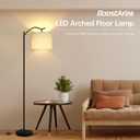 BoostArea Modern LED Arched Floor Lamp with Natural Linen Shade, 3 Brightness Levels, E26 Socket, Footswitch, 63-inch Tall, White