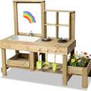 Mud Kitchen Playset for, Outdoor Wooden Toy Play Kitchen Set for Boys and Girls, Kitchen Accessories and Garden Sink with Faucet & Storage Shelves for Backyard Garden Toy (Natural), 47.2" x 18.5" x 39"