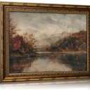 Vintage Gold Framed Canvas Wall Art Autumn Fall Natural Lake Panoramic Painting Picture Wall Decor Moody Countryside Poster Print Artwork for Bedroom Kitchen Living Room Home Decoration