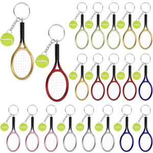 18 Pack Tennis Keychain, Mini Tennis Ball Racket Key Chain with Alloy Split Ring, Cute Metal Keychains Ornament Sports Gift Backpack Accessories for Sport Lovers Team, 6 Colors