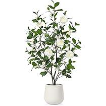 48 Artificial Camellia Tree, 1 Pack Faux Silk Flower Plants, Floral Plant Blooming Tree with Planter, Greenery Potted Plant for Indoor Office Home Living Room Decor