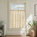 jinchan Striped Linen Kitchen Curtains 36 Inches Tier Curtains Farmhouse Modern Cafe Style Small Window Treatments Airy Light Filtering Rod Pocket for Living Room Bathroom 2 Panels Mustard Yellow