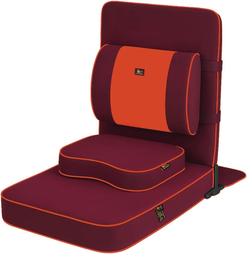 Friends Of Meditation Extra Large Meditation Chair | Floor Chair with Back Support | Yoga Chairs for Adults | Portable Folding Chair | Yoga Chair with Cushion & Meditation Block | Maroon | 24x22 in