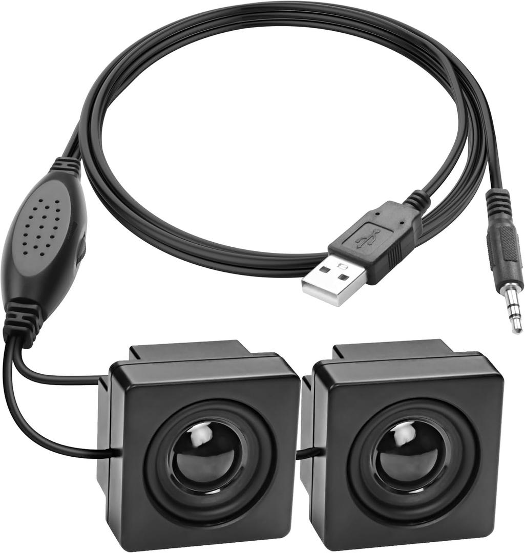 XMSJSIY Mini Computer Speaker for Desktop PC 3.5mm TRS Input with Volume Control USB Powered Stereo Hidden Type Small Speakers for PC Laptop Phone Notebook -1.2M/3.9FT 1 Pair