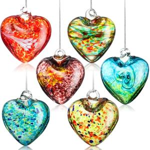 Tioncy 6 Pcs Hand Blown Glass Christmas Ornaments Gazing Glass Ball Ornaments Christmas Balls Xmas Tree Ball Witches Gazing Balls for Holiday Xmas Decorations (Heart Shape)