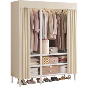Portable Closet with Cover 43.3"x17.7"x65.7" Wardrobe Closet Pale Yellow