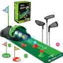 Clemas Upgraded Kids Toy Golf Set with Dinosaur Automatic Golf Returner, Led Light Up Night Golf Balls, 3 Clubs, Putting Mat, 3-8 Toddler Mini Golf Games, Indoor Outdoor Sports Toys for Boys Girls 3+