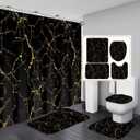 AZHM 4Pcs Shower Curtain Sets Black and Gold Marble Bathroom Sets with Shower Curtain and Rugs and Accessories Luxury Bathroom Curtain Decor Sets with 12 Hooks