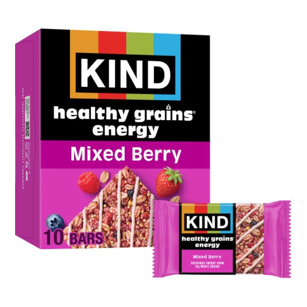 KIND Healthy Grains Energy Bars, Mixed Berry, 19g Whole Grains, Made with Super Grains, Gluten Free Snacks, 10 Ct Value Pack, 14.1oz (EXP 08/05/26)
