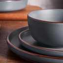 Famiware Mercury Dinnerware Sets with Pasta Bowls, Service for 6 (24 Pieces), Stoneware Plates and Bowls Sets, Microwave and Dishwasher Safe Dishes Set, Charcoal