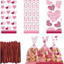 Hying 150 PCS Happy Valentine's Day Cellophane Bags with Twist Ties for Gifts, Red Pink Candy Bag Heart Cello Treat Bages Valentines Treat Bags for Cookie Candy Goodies Wrapping Supplies