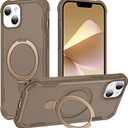 Compatible with iPhone 13 Case & iPhone 14 Case with Invisible Magnetic Ring Stand [Compatible with Magnetic] [Military Drop Protection] Shockproof Slim Hard Back Soft Edge 6.1 Inch, Khaki