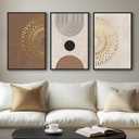 Framed Boho Neutral Abstract Wall Art, 3 Piece Canvas Prints Paintings Artwork for Walls, Large Minimalist Brown Beige Gold Geometric Pictures for Living Room Hallway Bedroom Office Wall Decor 16x24