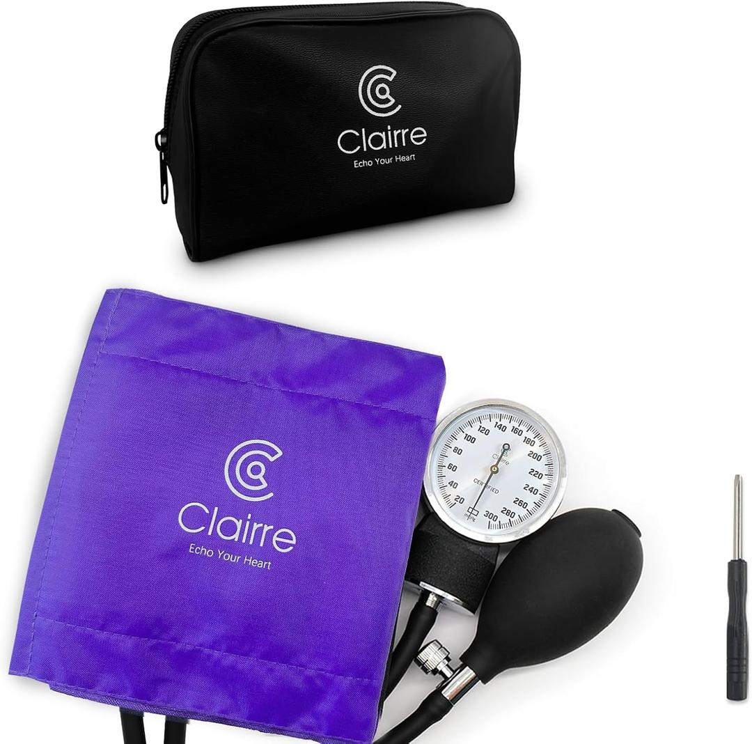 Manual Blood Pressure Cuff with Carrying Bag, Aneroid Sphygmomanometer for Home Use & Medical BP Monitoring, Universal Adult Size, Small Screwdriver Includes, Purple