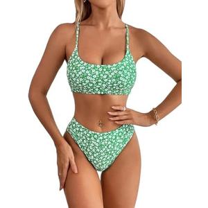 SweatyRocks Women's 2 Piece Bikini Set Ditsy Floral Print High Cut Bathing Suit Beachwear, Size M