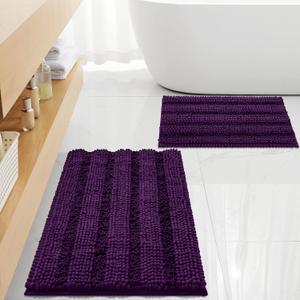 Non Slip Thick Shaggy Chenille Bathroom Rug Sets 2 Piece, Thickened Hot Melt Rubber Bottom Bath Mats for Bathroom, Bath Rugs Quick Dry Machine Washable for Shower (Plum, 32"x20" Plus 17"x24")