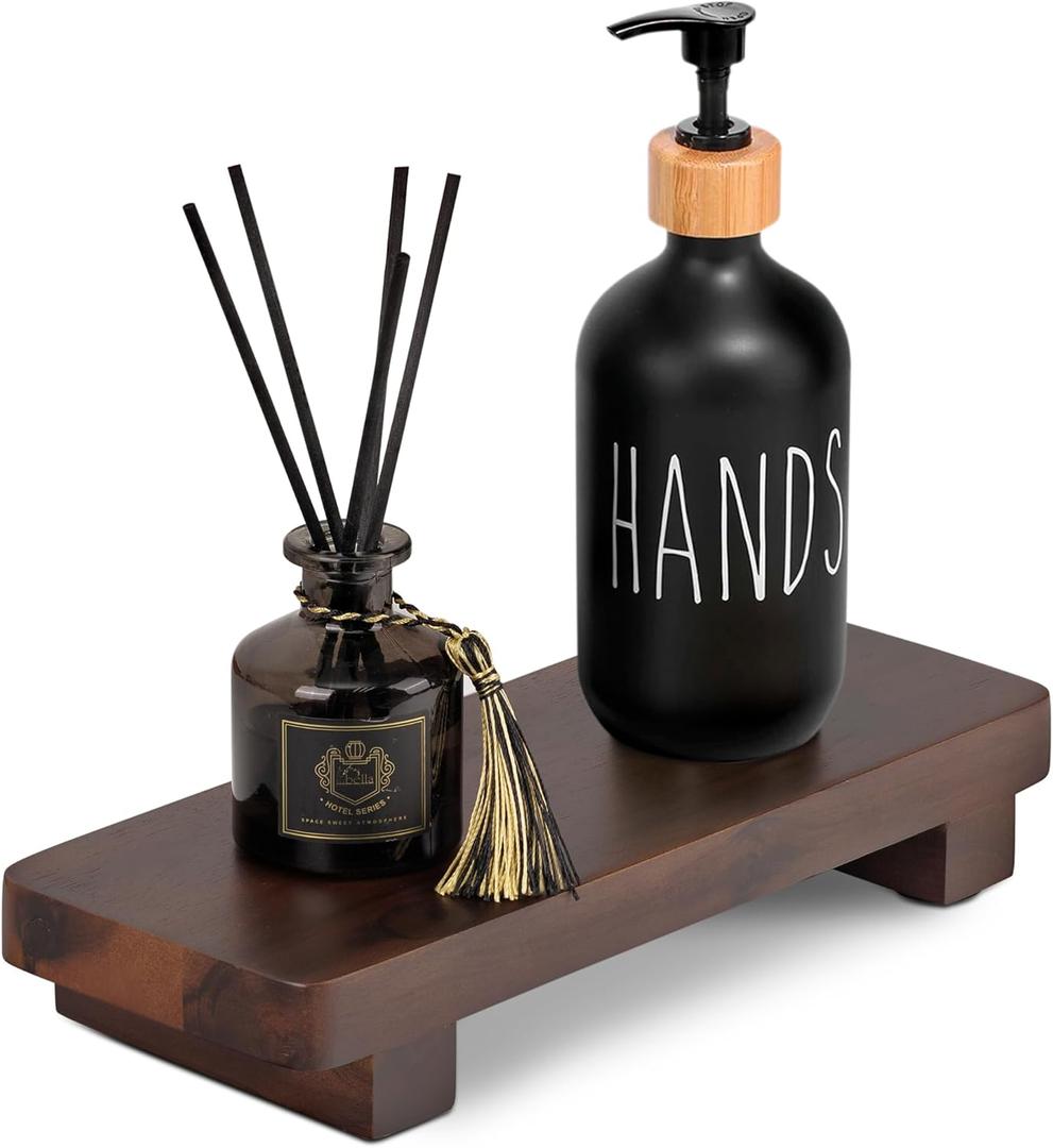 Acacia Wood Pedestal Soap Stand 9.8x4 Inches, 100% Solid Wood Riser, Candle Plant Holder, Soap Dish Holder Decor, Display Tray for Kitchen Bathroom Counter Sink Farmhouse Decor (Dark Brown)