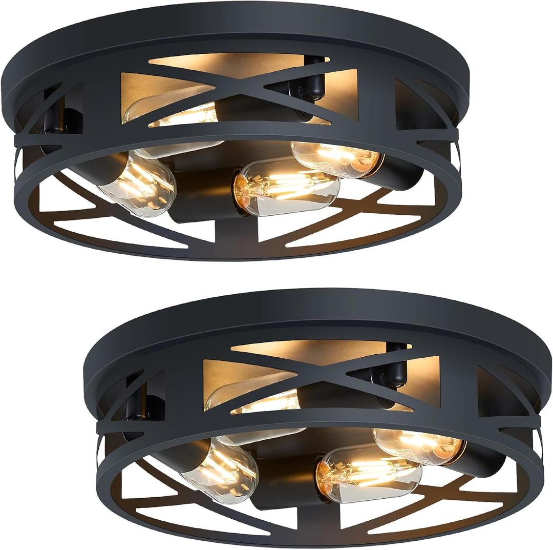 Flush Mount Ceiling Light Fixture,14 inch 4-Light Ceiling Light Fixture for Hallway, Black Hallway Light Fixtures Ceiling,Light Fixtures Ceiling Mount for Kitchen,Farmhouse,Hall (2 Pack)